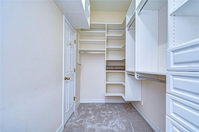 spacious closet with light colored carpet