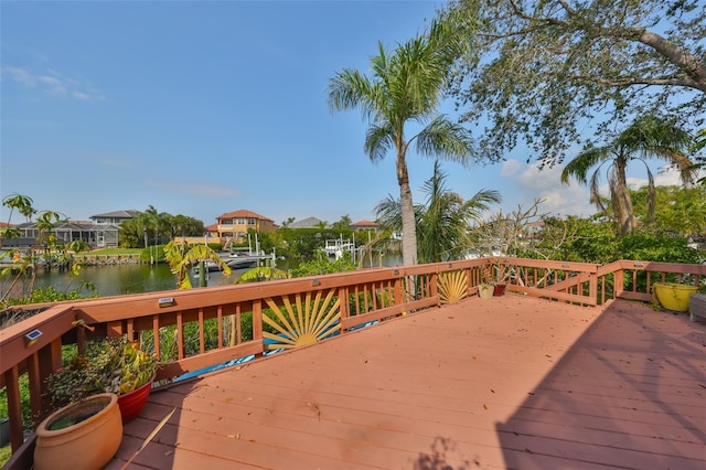 deck featuring a water view