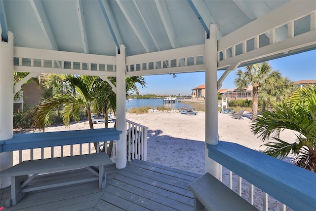 deck featuring a water view