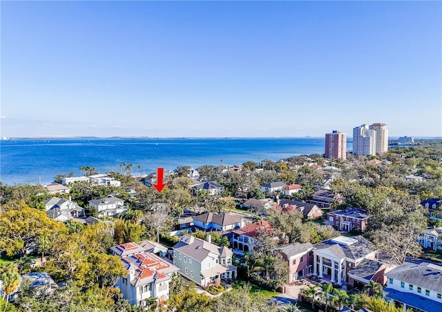 bird's eye view featuring a water view