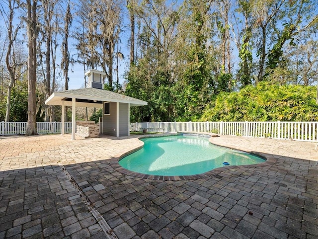 view of swimming pool featuring a gazebo and a patio area