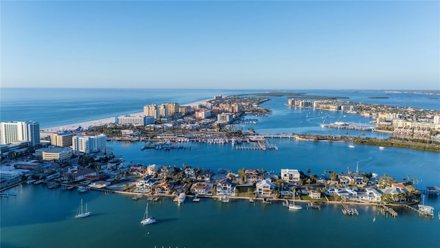 bird's eye view featuring a water view