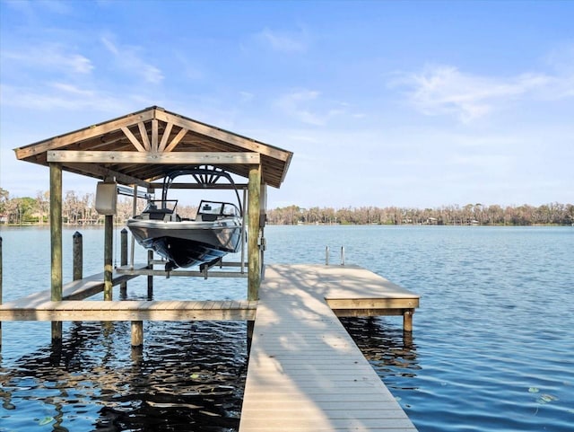 view of dock with a water view