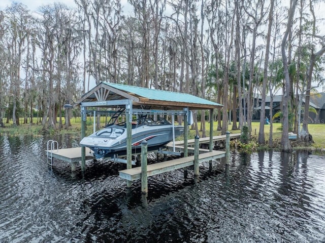 view of dock featuring a water view