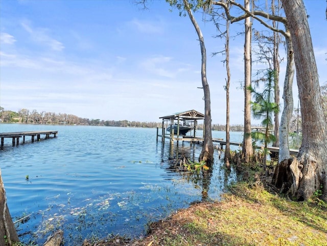 view of dock featuring a water view