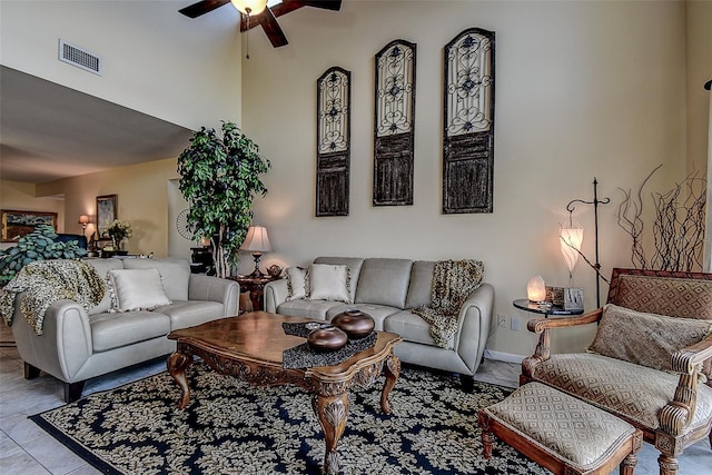 living room with ceiling fan