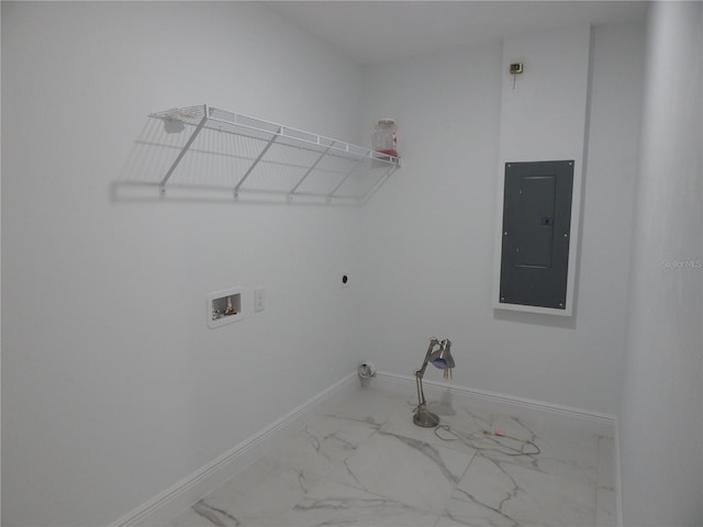 laundry room with electric dryer hookup, washer hookup, and electric panel