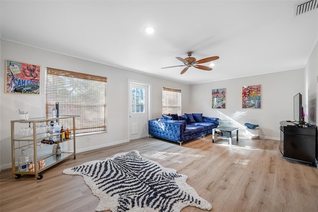 bedroom featuring ceiling fan and light hardwood / wood-style floors