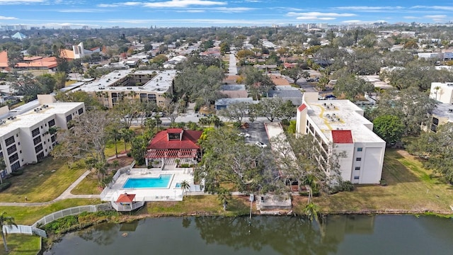 drone / aerial view featuring a water view