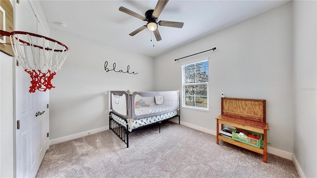 bedroom with carpet flooring and ceiling fan