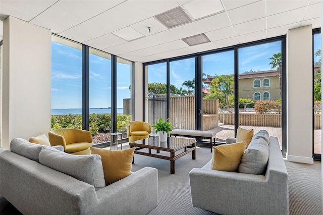 building lobby with a water view