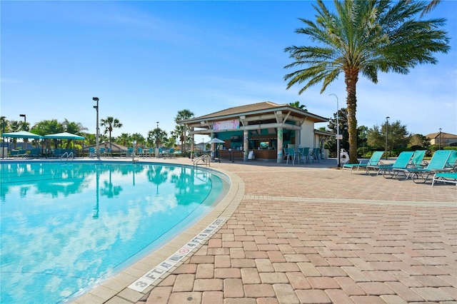 view of swimming pool with a gazebo