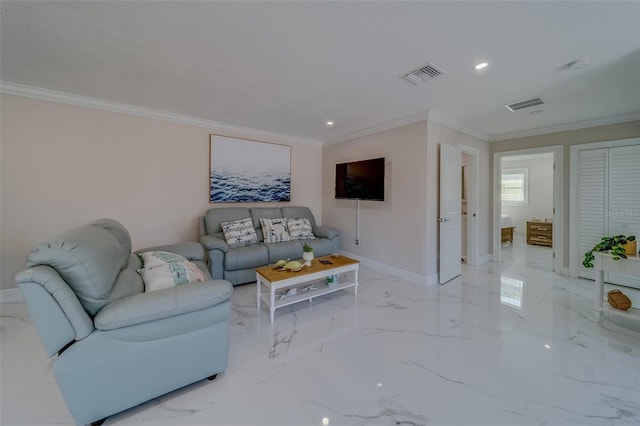 living room featuring ornamental molding