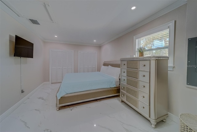 bedroom with ornamental molding