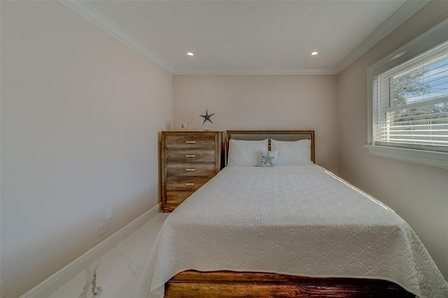 bedroom with ornamental molding