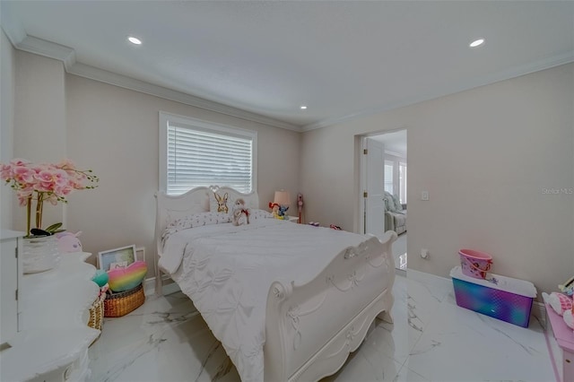 bedroom with crown molding