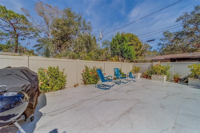 view of patio featuring a grill