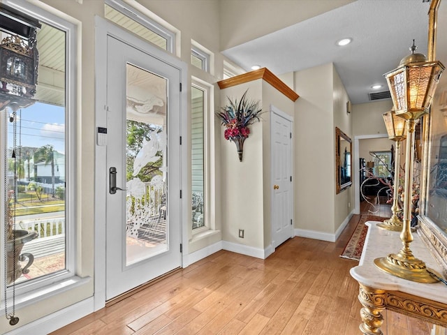 entryway with plenty of natural light and light wood-type flooring