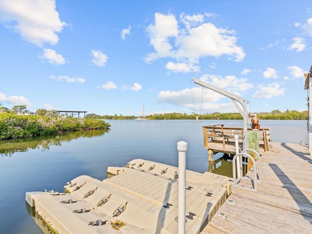 view of dock with a water view