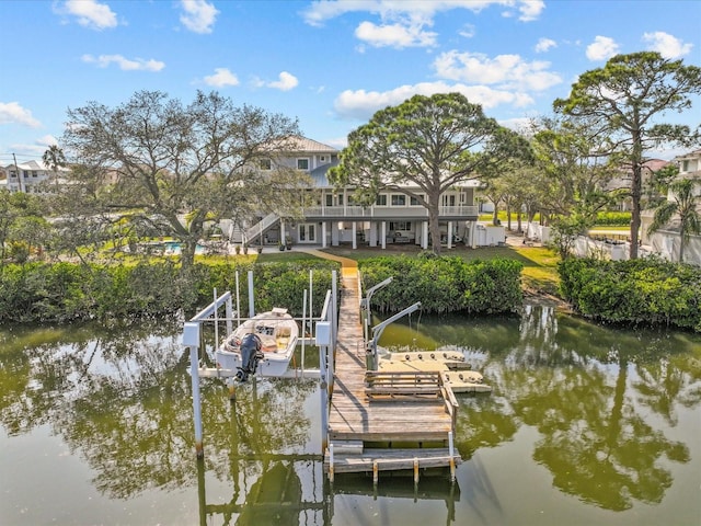 view of dock with a water view