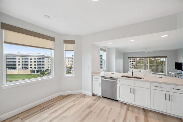 960 Starkey Rd Unit 10301, Largo, FL 33771 - kitchen featuring a sink, white cabinetry, baseboards, light countertops, and stainless steel dishwasher