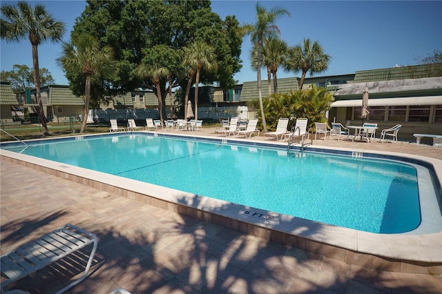 view of swimming pool featuring a patio area