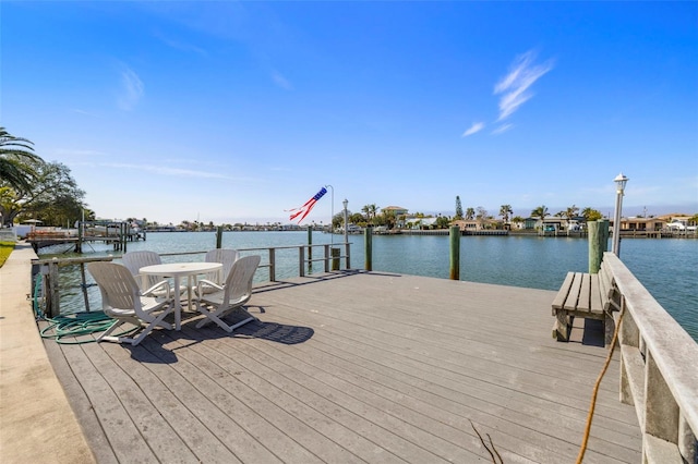 dock area with a water view