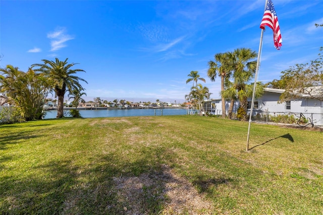 view of yard with a water view