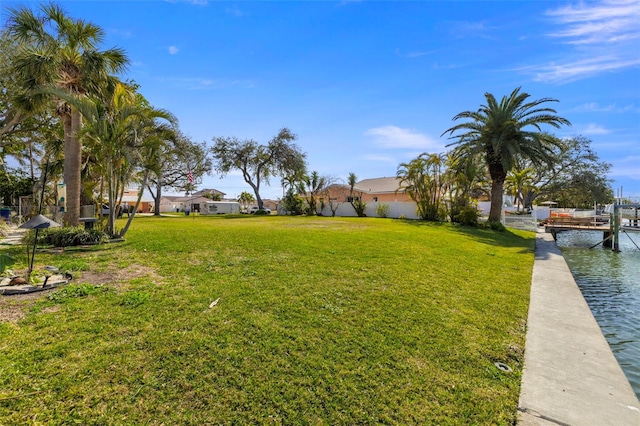 view of yard with a water view