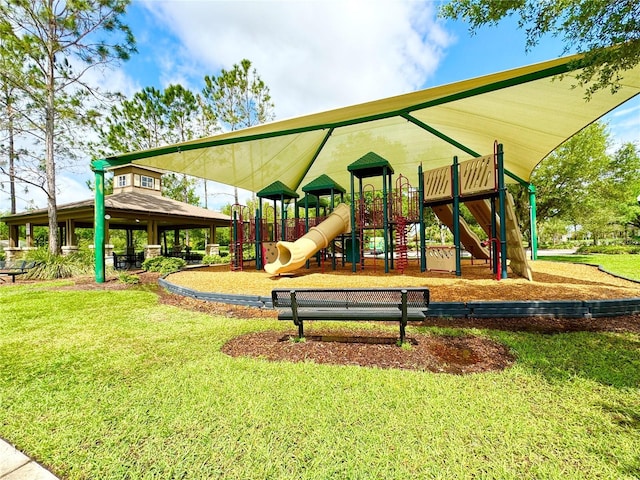 view of play area with a lawn