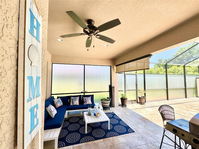 4110 Huntingdale Ct, Wesley Chapel, FL 33543 - sunroom with ceiling fan and an outdoor living space