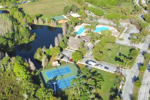 4110 Huntingdale Ct, Wesley Chapel, FL 33543 - aerial view of property's location with a pool area and a nearby body of water