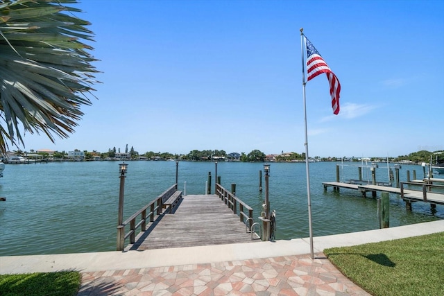 view of dock with a water view