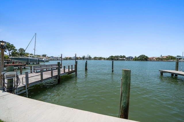 view of dock with a water view