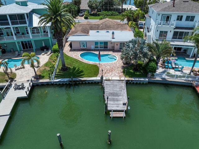 exterior space with a water view