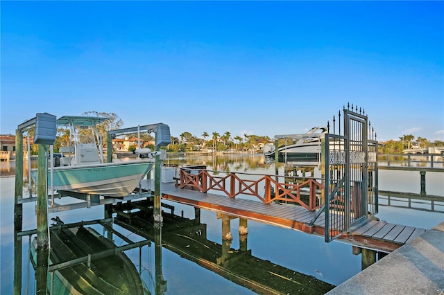 view of dock featuring a water view