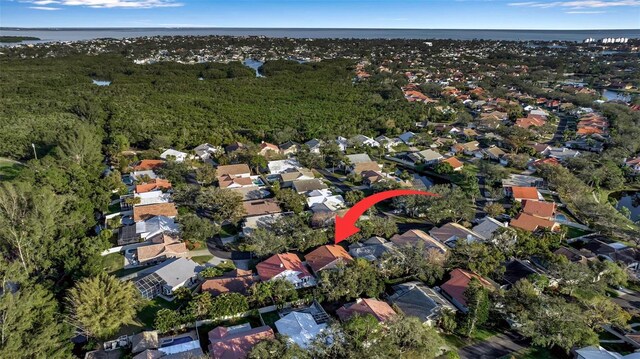 aerial view featuring a water view