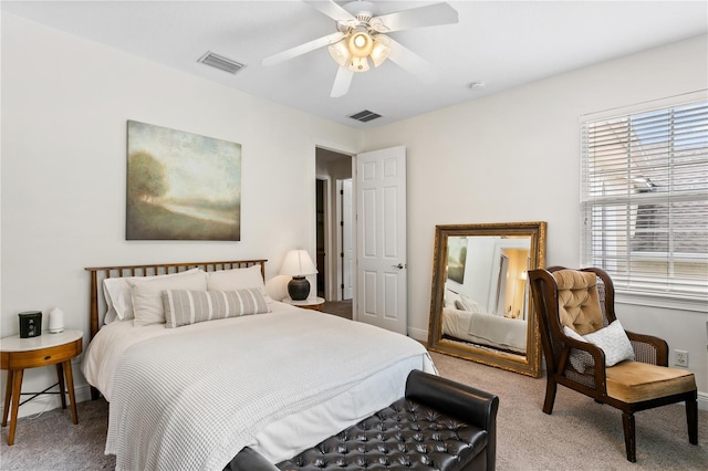 bedroom with carpet floors and ceiling fan