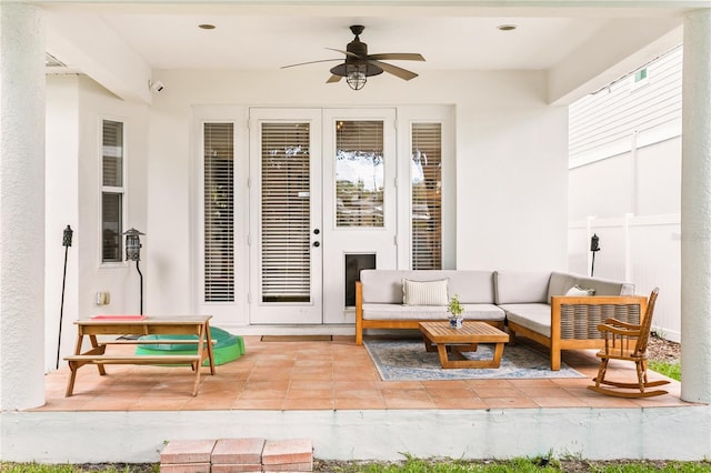 view of patio with an outdoor hangout area and ceiling fan