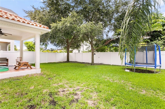 view of yard with a patio and a trampoline