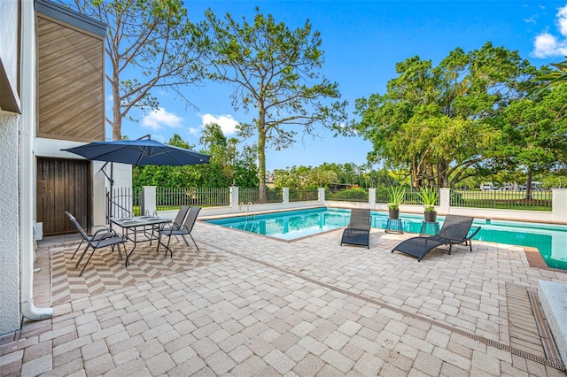 view of pool featuring a patio