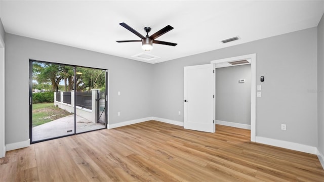 unfurnished room with light hardwood / wood-style floors and ceiling fan