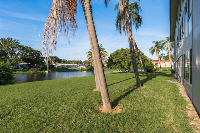 view of yard with a water view