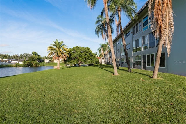 view of yard with a water view