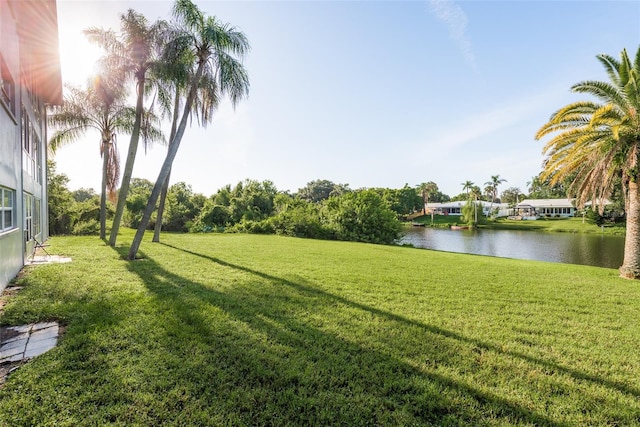 view of yard with a water view