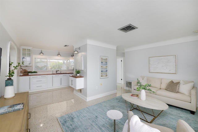 living room with sink