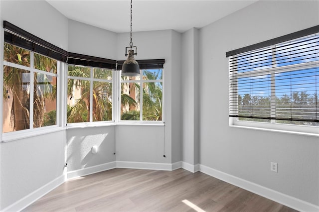 unfurnished dining area with a wealth of natural light and light hardwood / wood-style flooring