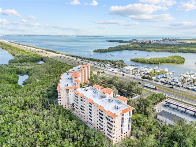 bird's eye view featuring a water view