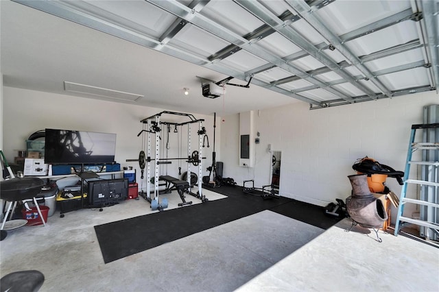 exercise room featuring electric panel