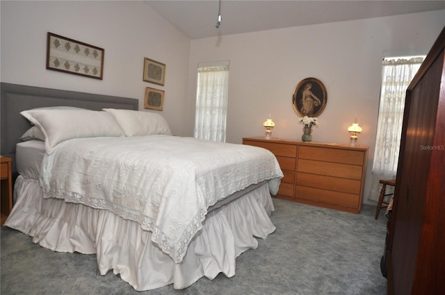 bedroom featuring multiple windows and dark carpet